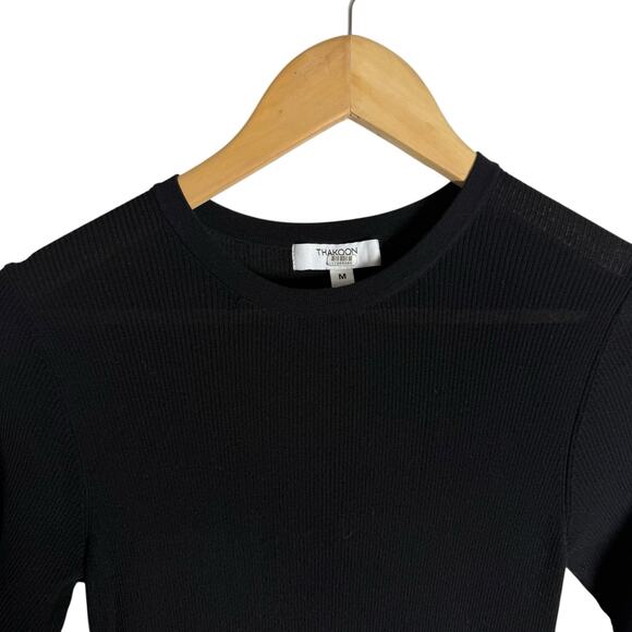 Thakoon Black Drop Waist Long Sleeve Knit A-Line Minimalist Midi Dress Size M - Picture 8 of 14